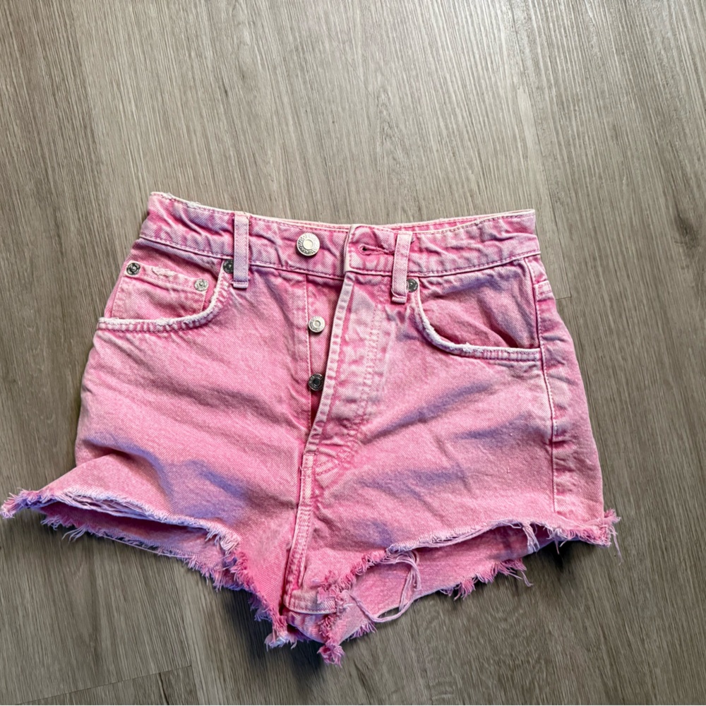 Zara Pink Distressed Denim Cutoff Shorts